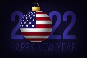 New Year 2022 with USA Flag ball. Vector illustration with Lettering Happy New 2022 Year on blue background