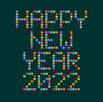 Gold Happy New Year 2022 Vector circle dot typography. Holidays greeting card illustration. Geometric New year Posters like electronic scoreboard.