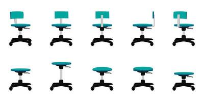 Linda y moderna oficina hermosa y sillas al aire libre de diferentes formas y tamaños con diferentes poses y posiciones aisladas de colores vector