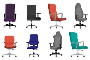 Cute beautiful modern chairs set with different shape and size for office and outdoor with different pose and position and color isolated on white background vector