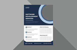 Plantilla de volante de servicio de desarrollo de software. diseño de folletos de carteles de agencias de software. plantilla a4, diseño de folleto, portada, volante, póster, listo para imprimir vector