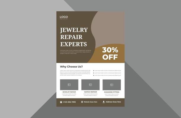 jewelry services flyer design template. jewelry repair service poster leaflet design. a4 template, brochure design, cover, flyer, poster, print-ready