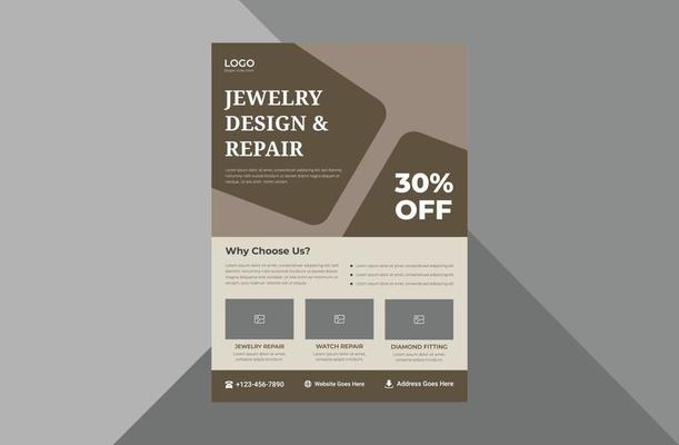 jewelry services flyer design template. jewelry repair service poster leaflet design. a4 template, brochure design, cover, flyer, poster, print-ready