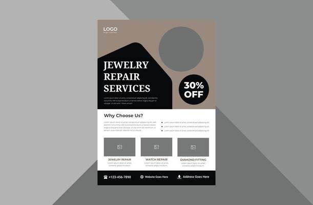 jewelry services flyer design template. jewelry repair service poster leaflet design. a4 template, brochure design, cover, flyer, poster, print-ready