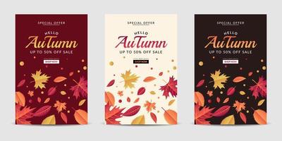 Vector set cover background with colorful leaves