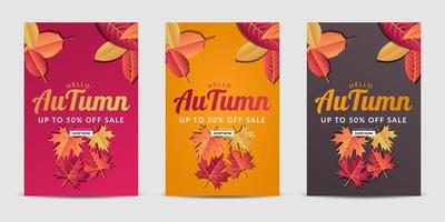 Vector set cover background with colorful leaves