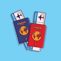 Two passports vector and boarding passes tickets with flat cartoon style