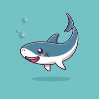 Cute shark swimming cartoon icon illustration vector