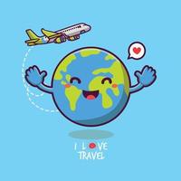 cute earth and plane design with tourist day concept. Flat design world tourism day concept