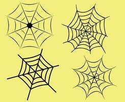 Araña objetos negros signos símbolos ilustración vectorial abstracto con fondo amarillo vector