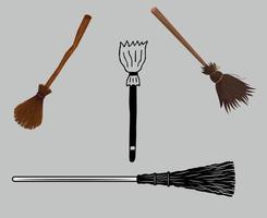 Brooms Black And Brown Objects Signs Symbols Vector Illustration Abstract With Gray Background