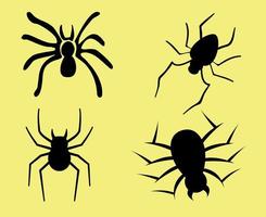 Araña objetos negros signos símbolos ilustración vectorial abstracto con fondo amarillo vector