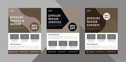 jewelry services flyer design template bundle. jewelry repair service poster leaflet design. bundle, 3 in 1, a4 template, brochure design, cover, flyer, poster, print-ready vector