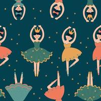 Seamless pattern with ballerinas and stars vector