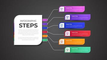 El vector de diseño de infografías de línea de tiempo y los iconos de marketing se pueden utilizar para el diseño de flujo de trabajo, diagrama, informe anual, diseño web. concepto de negocio con 6 opciones, pasos o procesos.