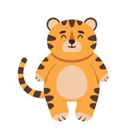 Cute little tiger character in flat style. The symbol of the Chinese New Year 2022. For banner, nursery, pattern decor. Vector hand drawn illustration.