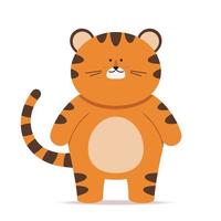 Cute little tiger character in flat style. The symbol of the Chinese New Year 2022. For banner, nursery, pattern decor. Vector hand drawn illustration.