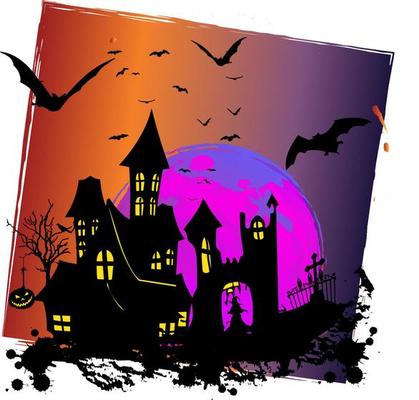 dark Creepy Halloween Design with Witch  Haunted House