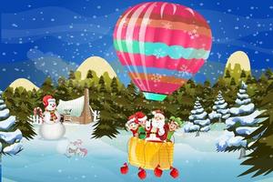 santa claus y elfos en navidad globo aerostático invierno vector