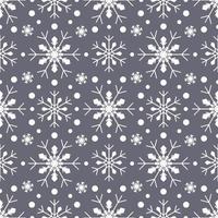 Seamless pattern with white snowflakes on grey background. Festive winter traditional decoration for New Year, Christmas, holidays and design. Ornament of simple line repeat snow flake vector