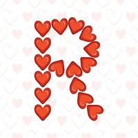 Letra r de corazones rojos en patrones sin fisuras con símbolo de amor. Fuente festiva o decoración para el día de San Valentín, bodas, vacaciones y diseño. vector