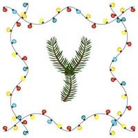 Letter Y from green Christmas tree branches. Festive font and frame from garland, symbol of happy New Year and Christmas, sign from alphabet vector