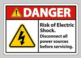 peligro, riesgo, de, descarga eléctrica, símbolo, señal, aislar, blanco, plano de fondo vector