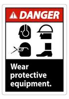 Danger Sign Wear Protective Equipment,With PPE Symbols on White Background,Vector Illustration vector