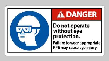 Danger Sign Do Not Operate Without Eye Protection, Failure To Wear Appropriate PPE May Cause Eye Injury vector