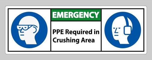 Emergency Sign PPE Required In Crushing Area Isolate on White Background vector