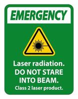 Emergency Laser radiation,do not stare into beam,class 2 laser product Sign on white background vector