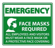 Emergency Face Masks Required Sign on white background vector