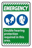 Emergency Sign Double Hearing Protection Required In This Area With Ear Muffs and Ear Plugs vector