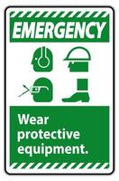 Emergency Sign Wear Protective Equipment,With PPE Symbols on White Background,Vector Illustration vector