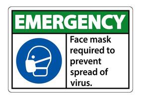 Emergency Face mask required to prevent spread of virus sign on white background vector