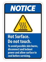 Hot Surface, Do Not Touch, To Avoid Possible Skin Burns, Disconnect And Lockout Power And Allow Surface To Cool Before Servicing Symbol Sign Isolate On White Background,Vector Illustration vector