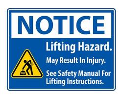 Lifting Hazard,May Result In Injury, See Safety Manual For Lifting Instructions Symbol Sign Isolate on white Background,Vector Illustration vector