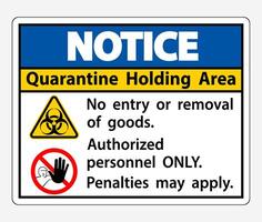 Notice Quarantine Holding Area Sign Isolate On White Background,Vector Illustration EPS.10 vector