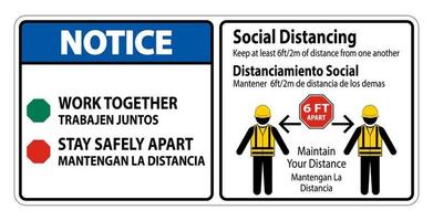 Notice Bilingual Social Distancing Construction Sign Isolate On White Background,Vector Illustration EPS.10 vector