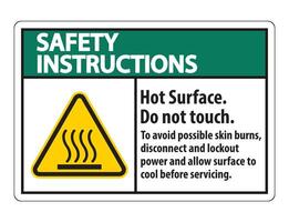 Hot Surface, Do Not Touch, To Avoid Possible Skin Burns, Disconnect And Lockout Power And Allow Surface To Cool Before Servicing Symbol Sign Isolate On White Background,Vector Illustration vector