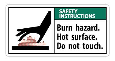 Safety Instructions Burn hazard,Hot surface,Do not touch Symbol Sign Isolate on White Background,Vector Illustration vector