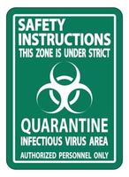 Instrucciones de seguridad, área de virus infecciosos de cuarentena, signo aislado sobre fondo blanco, ilustración vectorial eps.10 vector