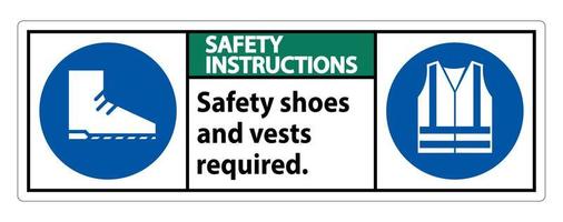 Safety Shoes And Vest Required With PPE Symbols on white background vector