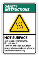 Safety Instructions Hot surface sign on white background vector