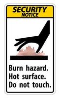 Aviso de seguridad peligro de quemaduras, superficie caliente, no toque el símbolo de signo aislado sobre fondo blanco, ilustración vectorial vector
