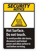 Hot Surface, Do Not Touch, To Avoid Possible Skin Burns, Disconnect And Lockout Power And Allow Surface To Cool Before Servicing Symbol Sign Isolate On White Background,Vector Illustration vector