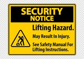 Lifting Hazard,May Result In Injury, See Safety Manual For Lifting Instructions Symbol Sign Isolate on transparent Background,Vector Illustration vector