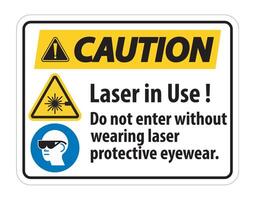 precaución advertencia ppe etiqueta de seguridad, láser en uso no ingrese sin usar gafas protectoras para láser vector