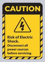 precaución, riesgo, de, descarga eléctrica, símbolo, señal, aislar, blanco, plano de fondo vector