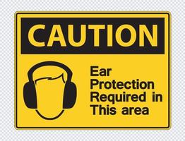 Se requiere protección para los oídos de precaución en este signo de símbolo de área sobre fondo transparente, ilustración vectorial vector